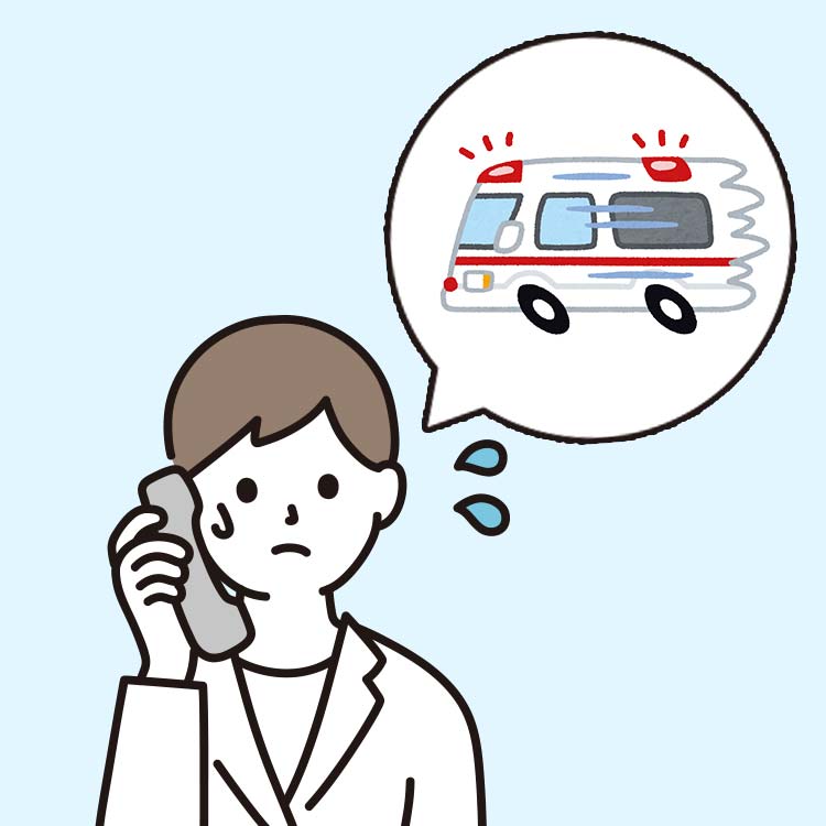 看護師が救急車に電話をしているイラスト